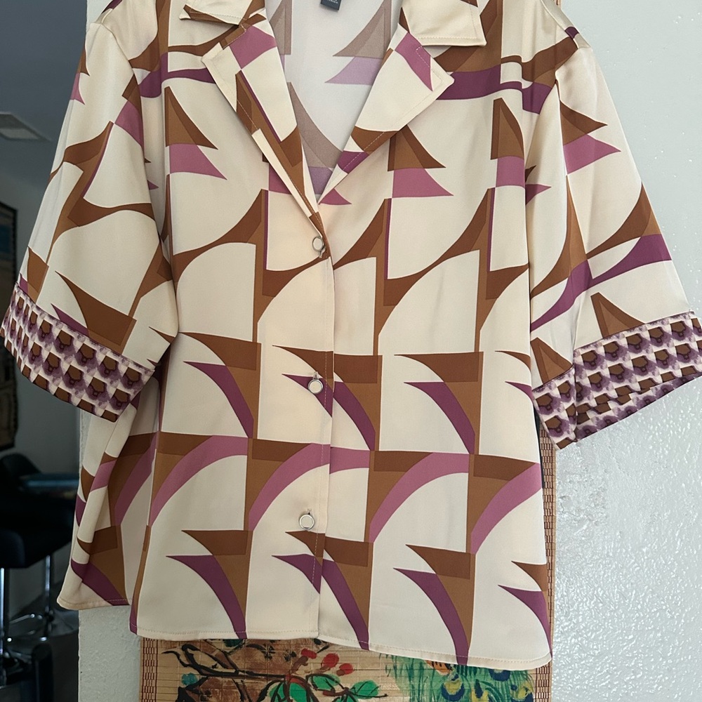 Worthington Cream and Brown Blouse